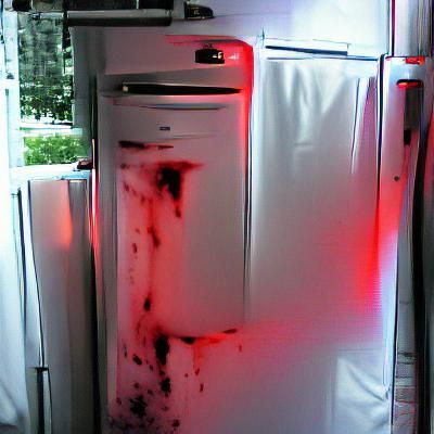 White Fridge Bathed in Blood-Red Light