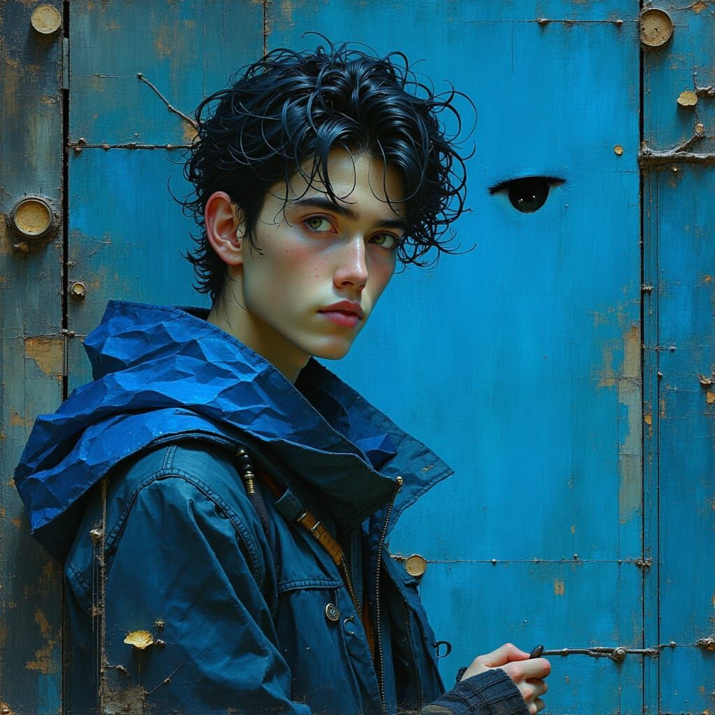 Handsome Male in Shades of Blue, Art Nouveau Style