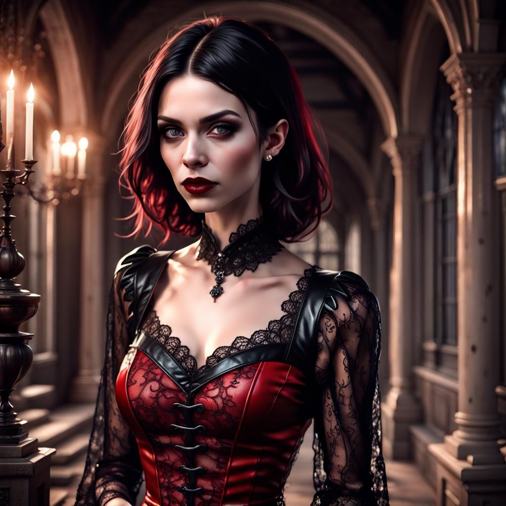 Gothic Vampire in Moonlit Mansion