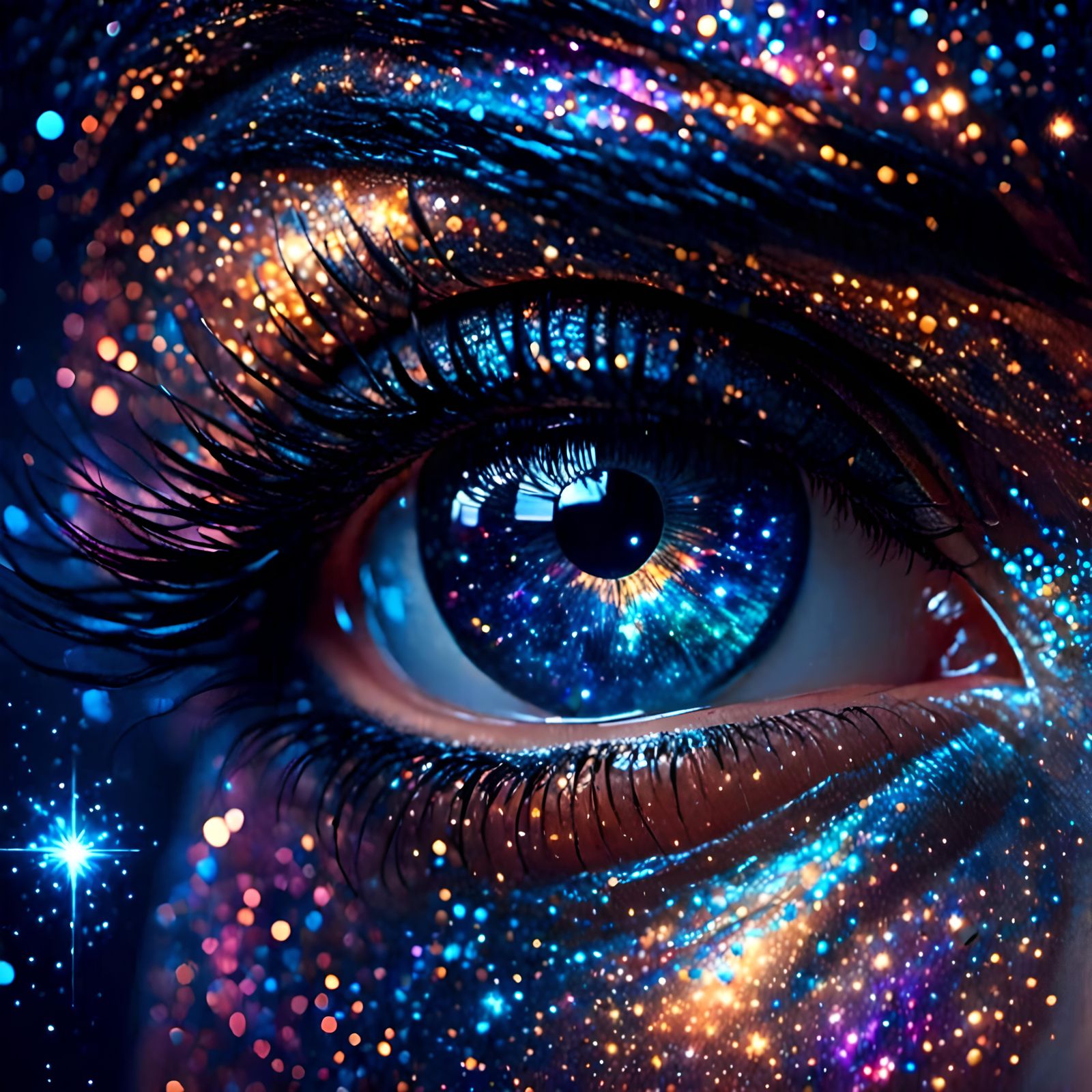 Cosmic Eye Reflecting Vibrant Galaxies, Hyperrealistic Close...