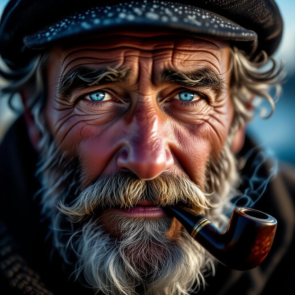 Hyperrealistic Sailor Portrait with Pipe