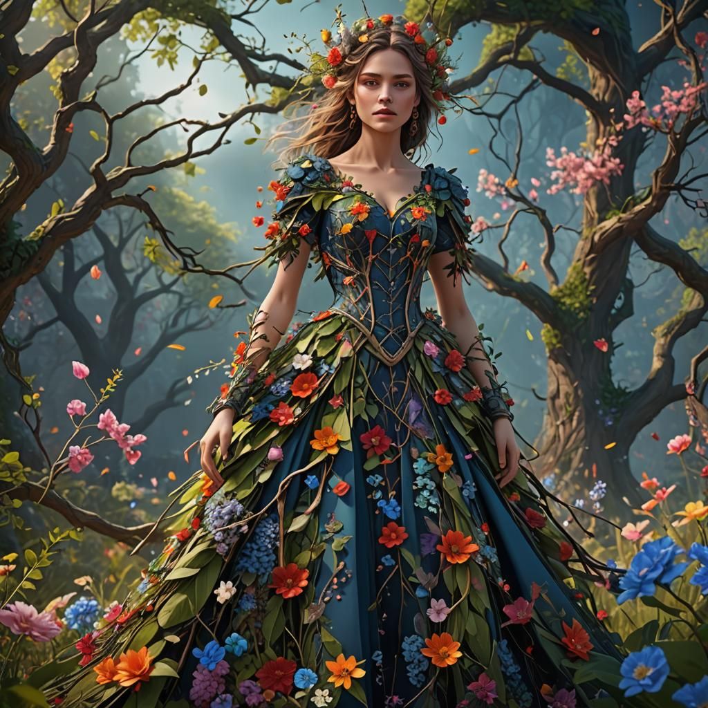 Floral Fantasy Gown: Detailed Matte Painting