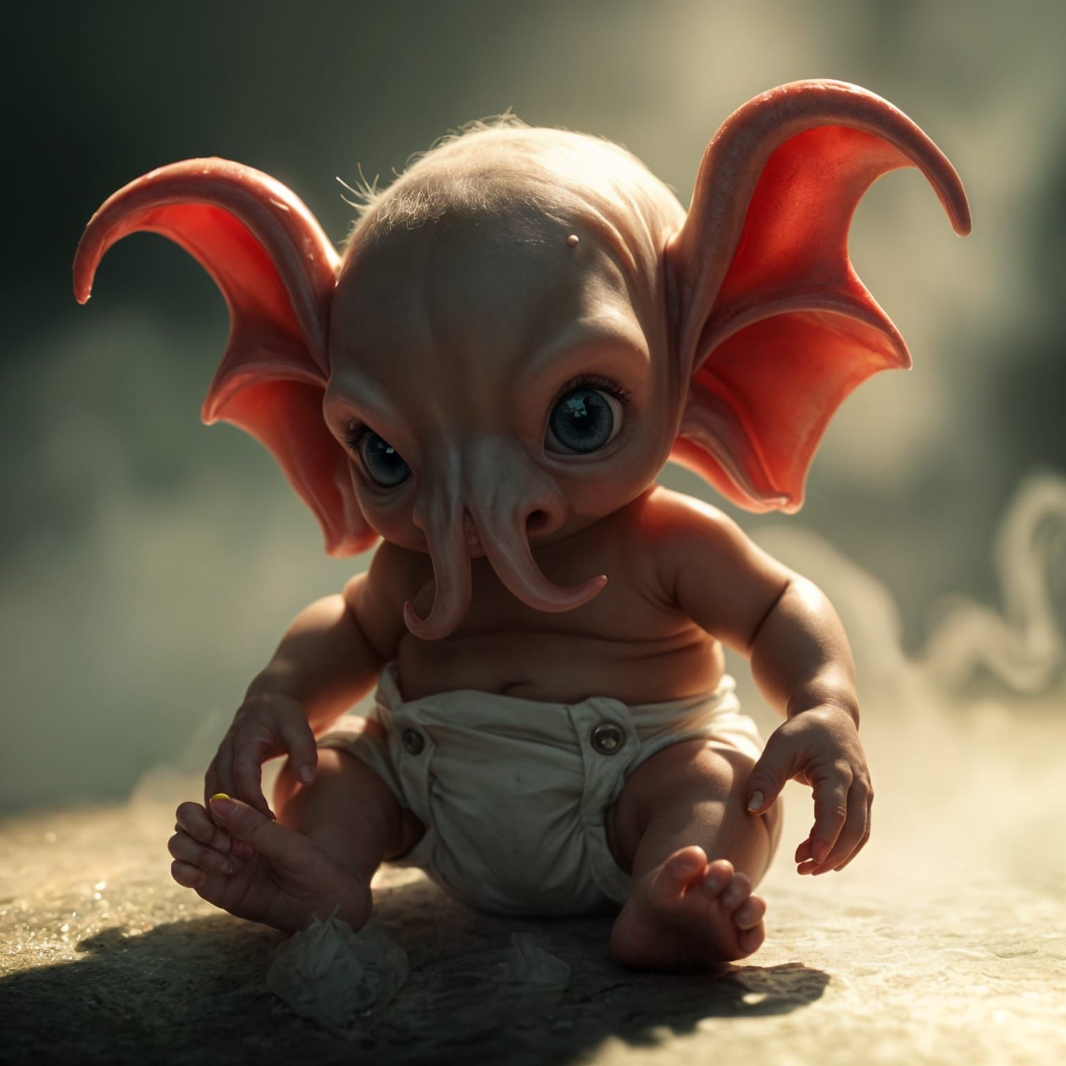 Shy Baby Cthulhu in Diapers, Ethereal and Translucent
