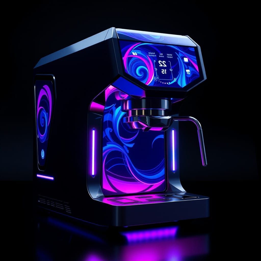 Cyberpunk Coffee Machine with Neon Accents