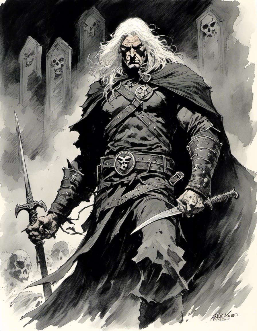 Grim Hunter in Misty Graveyard with Supernatural Aura