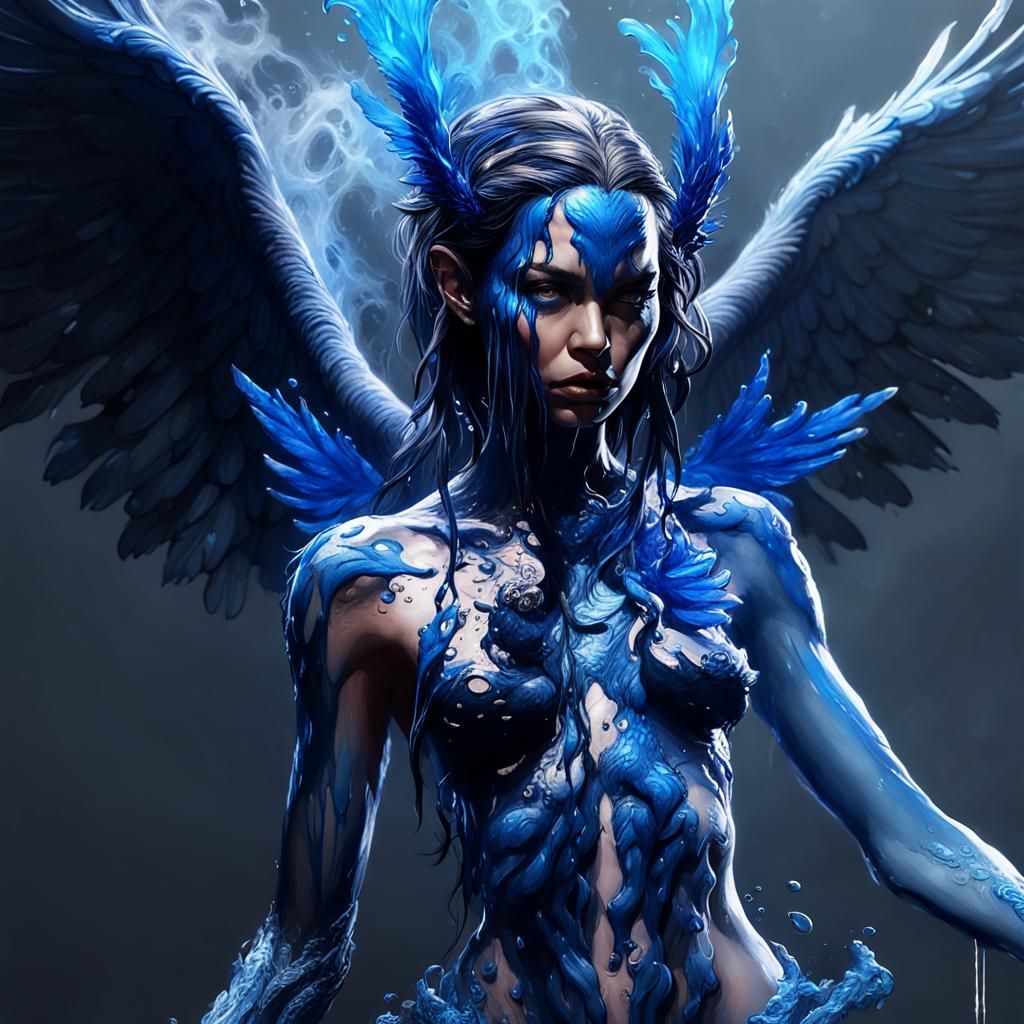 Harpy Portrait in Calligraphy Smoke Ink Style