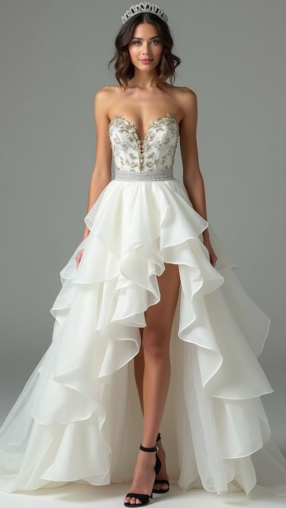 Mexican Woman in Strapless Wedding Dress