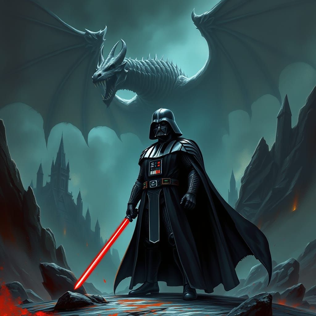 Dark Fantasy Dragon Lord in Ominous Landscape