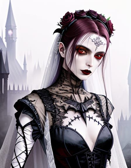 Gothic Vampire Bride in Hyperreal Style