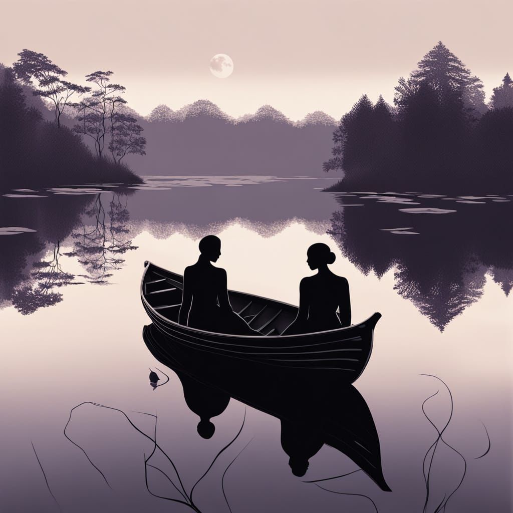 Surreal Lakeside Encounter in Tactile Realism