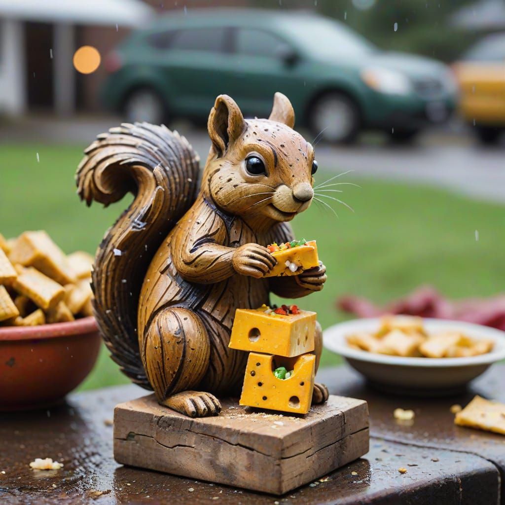 Cheesy Squirrel Wood Carving