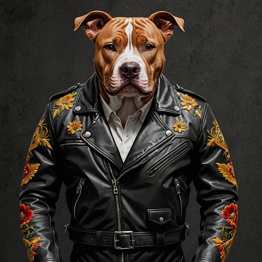 Embroidered Leather Jacket on Anthro Pitbull