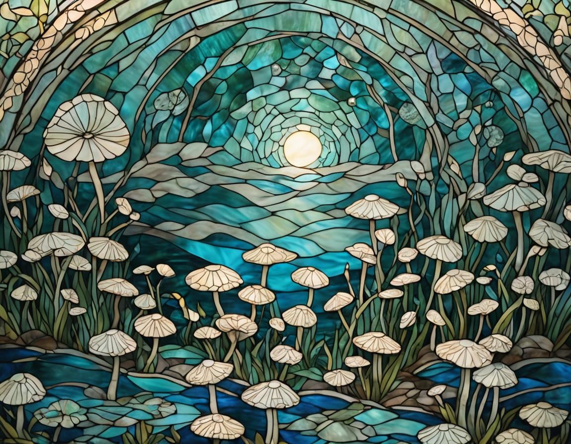 Stained Glass Mosaic: Moonlight Over Phosphorescent Lake