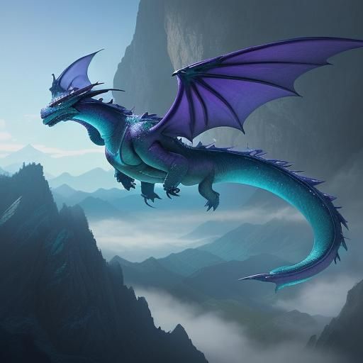 Iridescent Dragon Flight Over Mountain Landscape