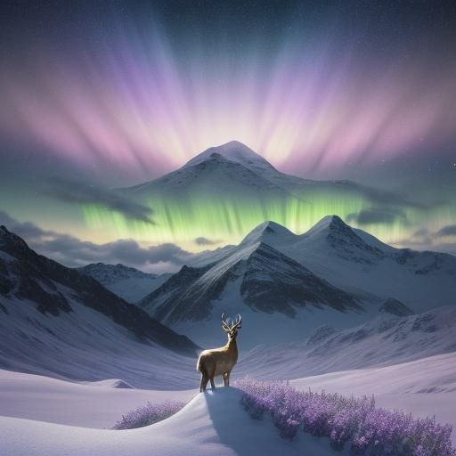 Deer Under Northern Lights in Pastel Style
