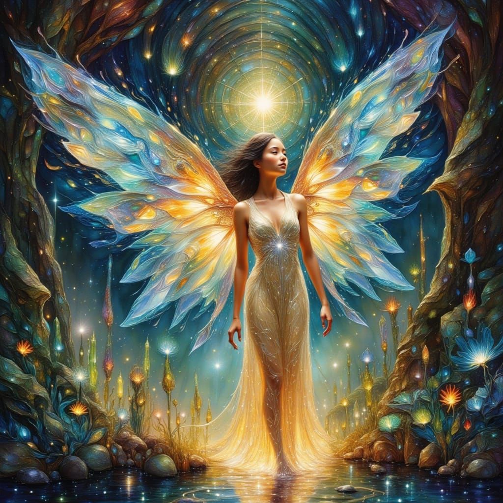 Ethereal Beings in Crystalline Cave Landscape