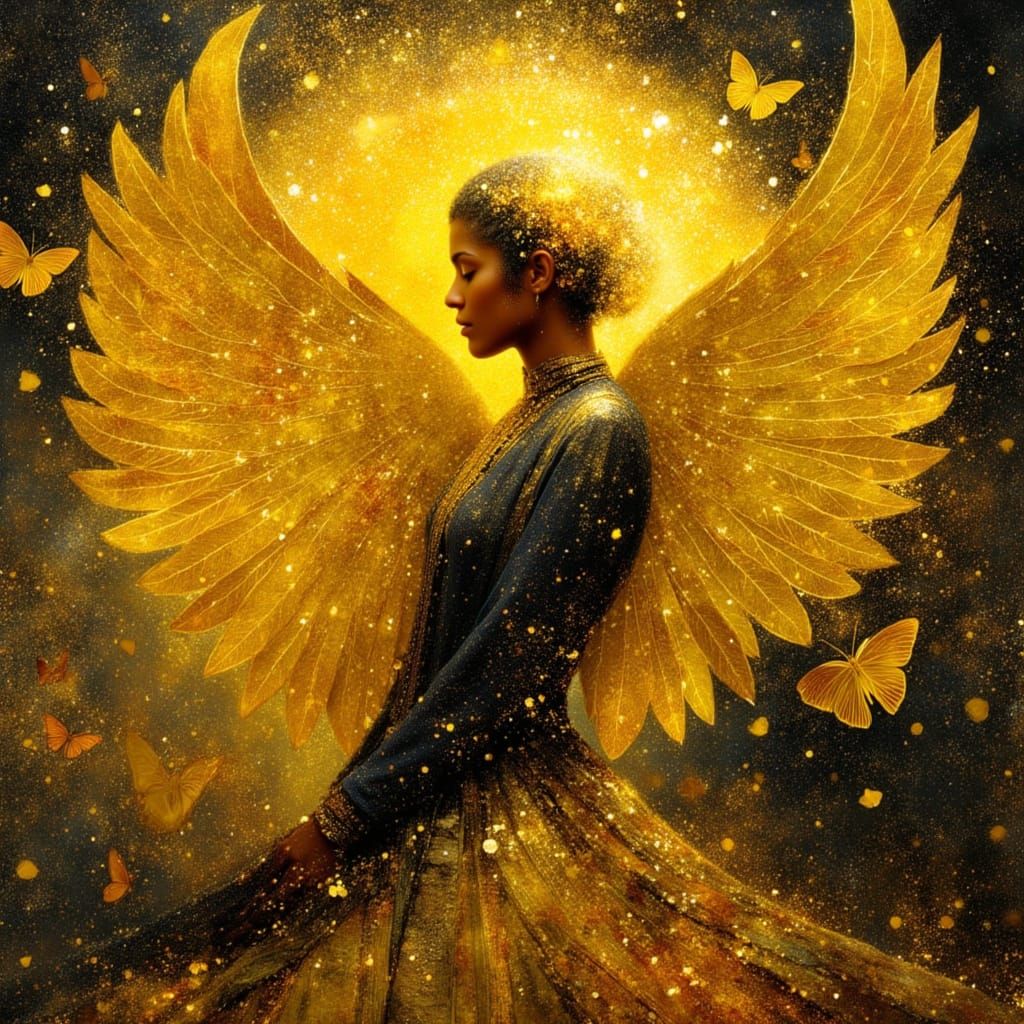 Nature Goddess in Gold and Black, Klimt Style