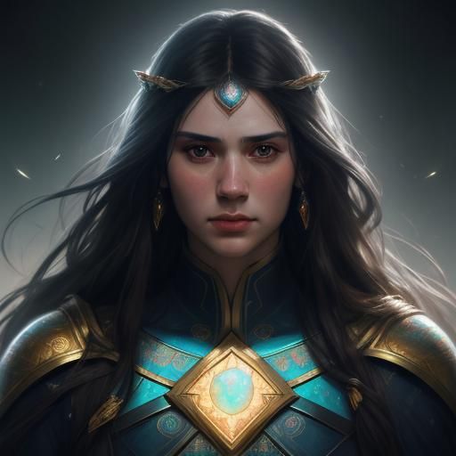 Opalescent Elf Portrait in Art Nouveau Style