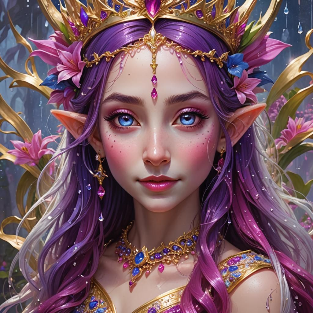 Elven Child with Fuchsia Hair, Detailed Digital Art