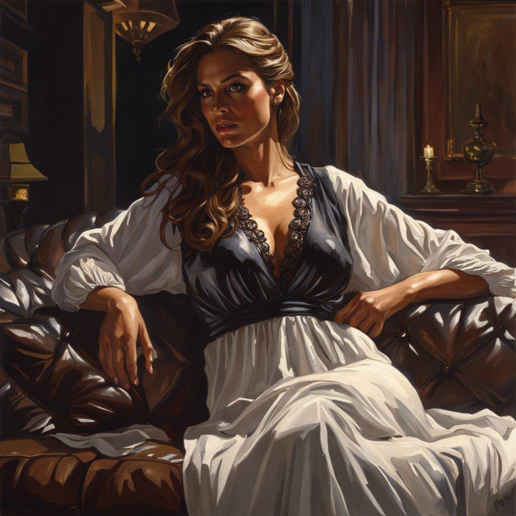 Woman in Black Nightgown: Hyperrealistic Digital Art