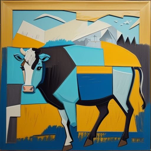 Cows in Field as Cubist Painting
