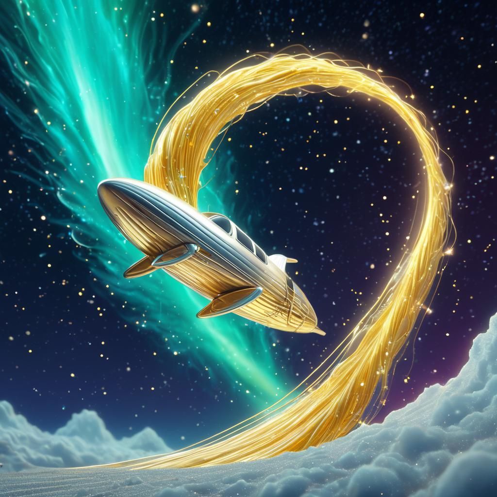 Cosmic Kawaii Surfer Rides Comet's Golden Tail