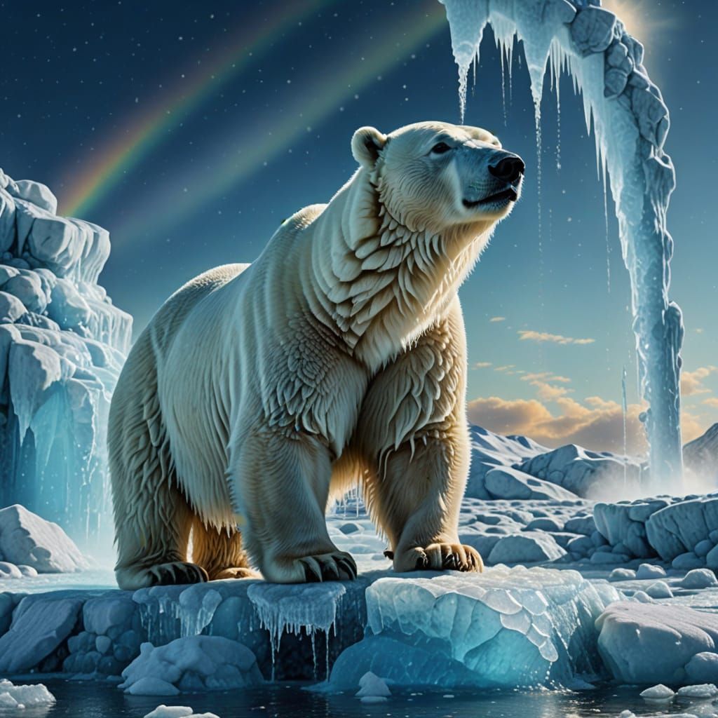 Polar Bear by Frozen Fountain: Digital Art