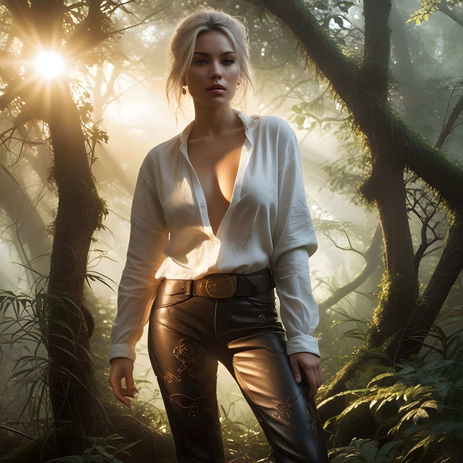 Ethereal Latina Warrior in Golden Forest