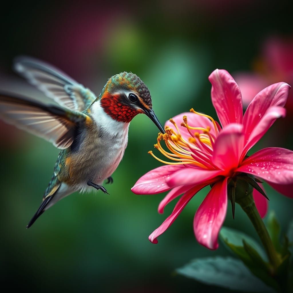 Hummingbird in Hyperrealistic Bloom