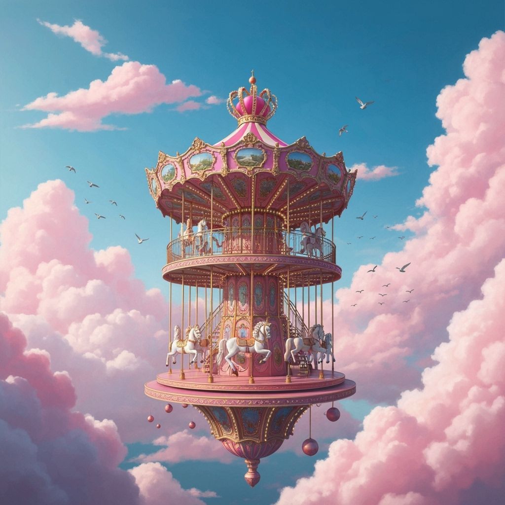 Majestic Pink Carousel Floating in Fantasy Clouds