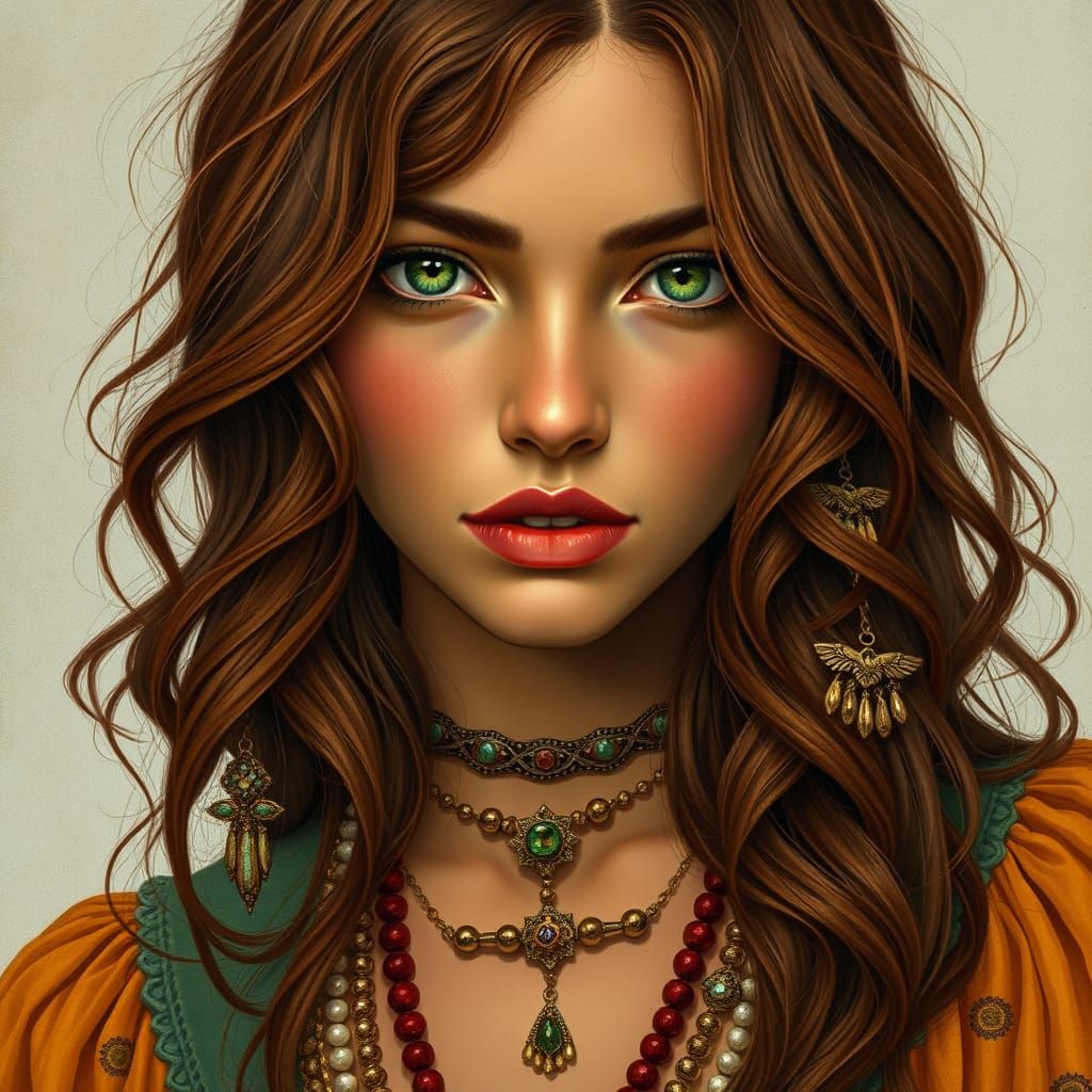 Romantic Pre-Raphaelite Beauty in Bohemian Chic Attire