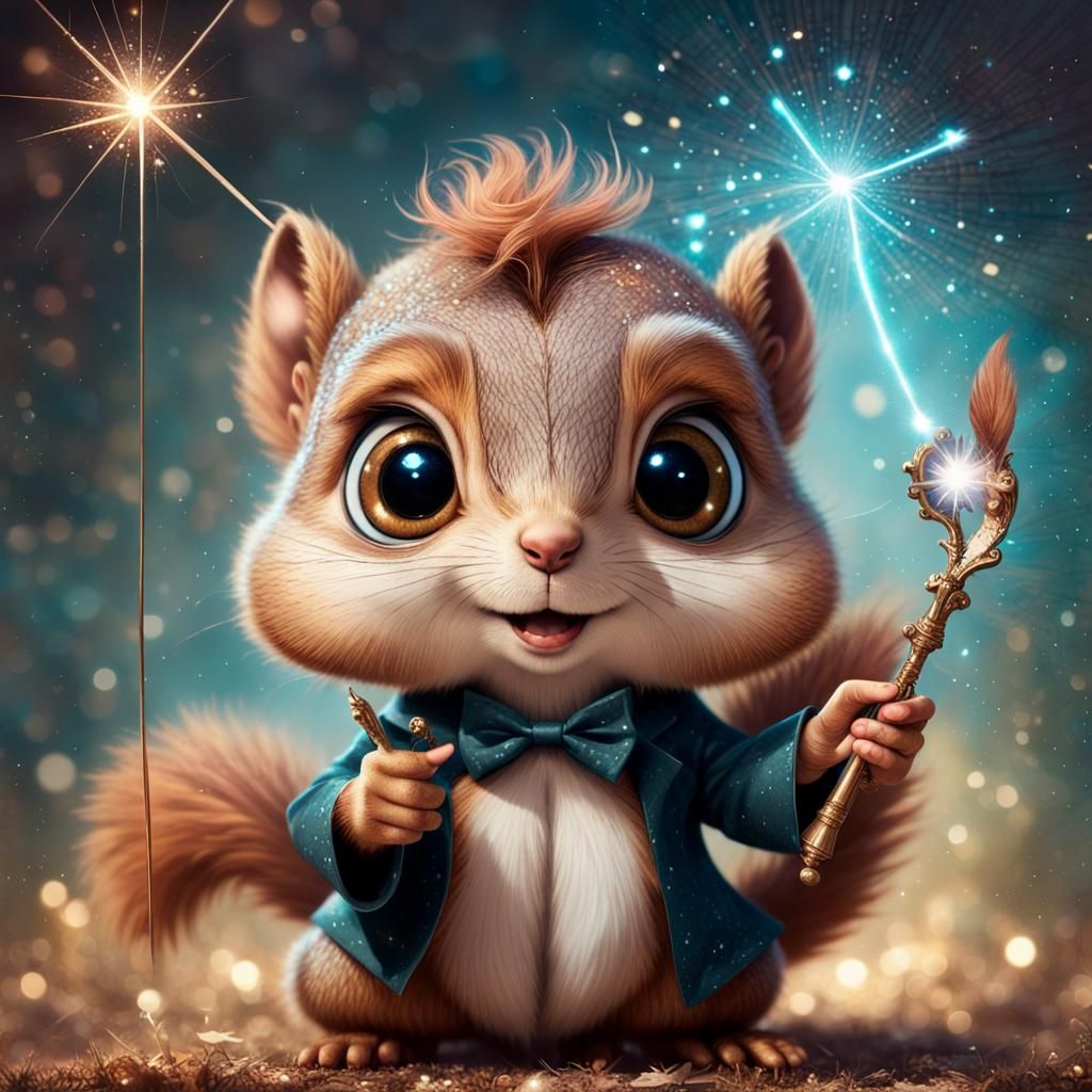 Adorable Squirrel Magician Portrait in CGI Style