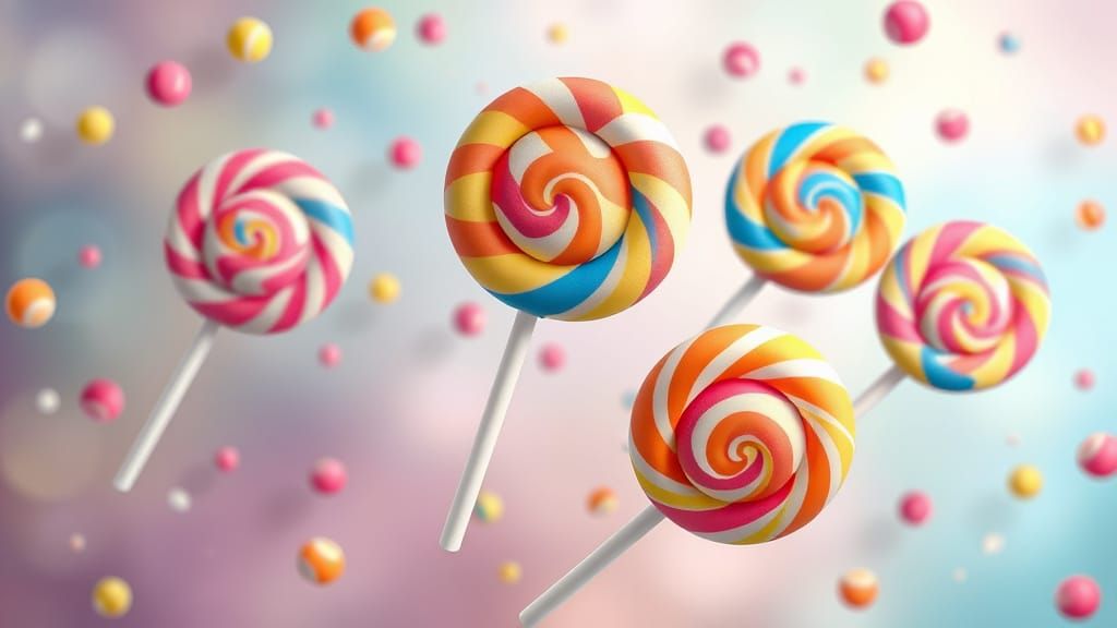 Whimsical Lollipops in a Colorful Fantasy Scene