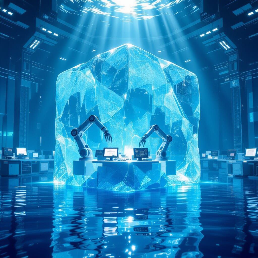 Futuristic Ice Cube Control Room in the Deep Sea