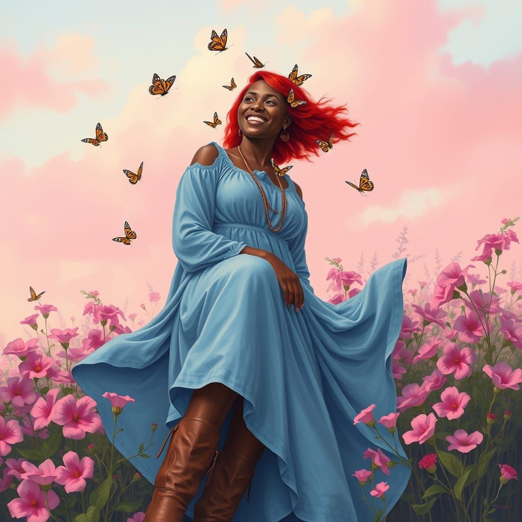 Louisiana High Priestess with Flowers and Butterflies