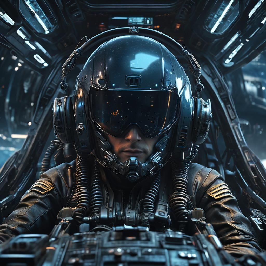 Futuristic Helicopter Pilot in Golden Hour Light