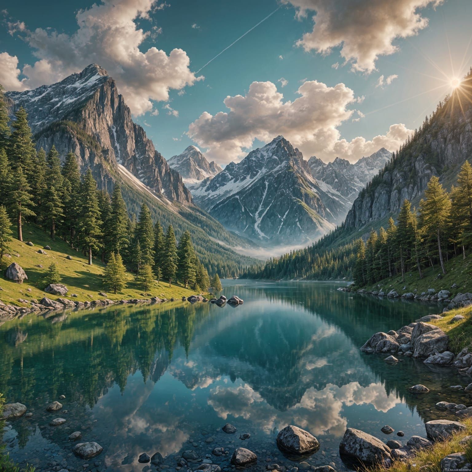 Breathtaking Mountain Landscape in 3D Game Style