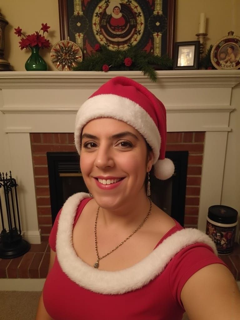 Festive Vintage Postcard: Kristen in Santa Outfit