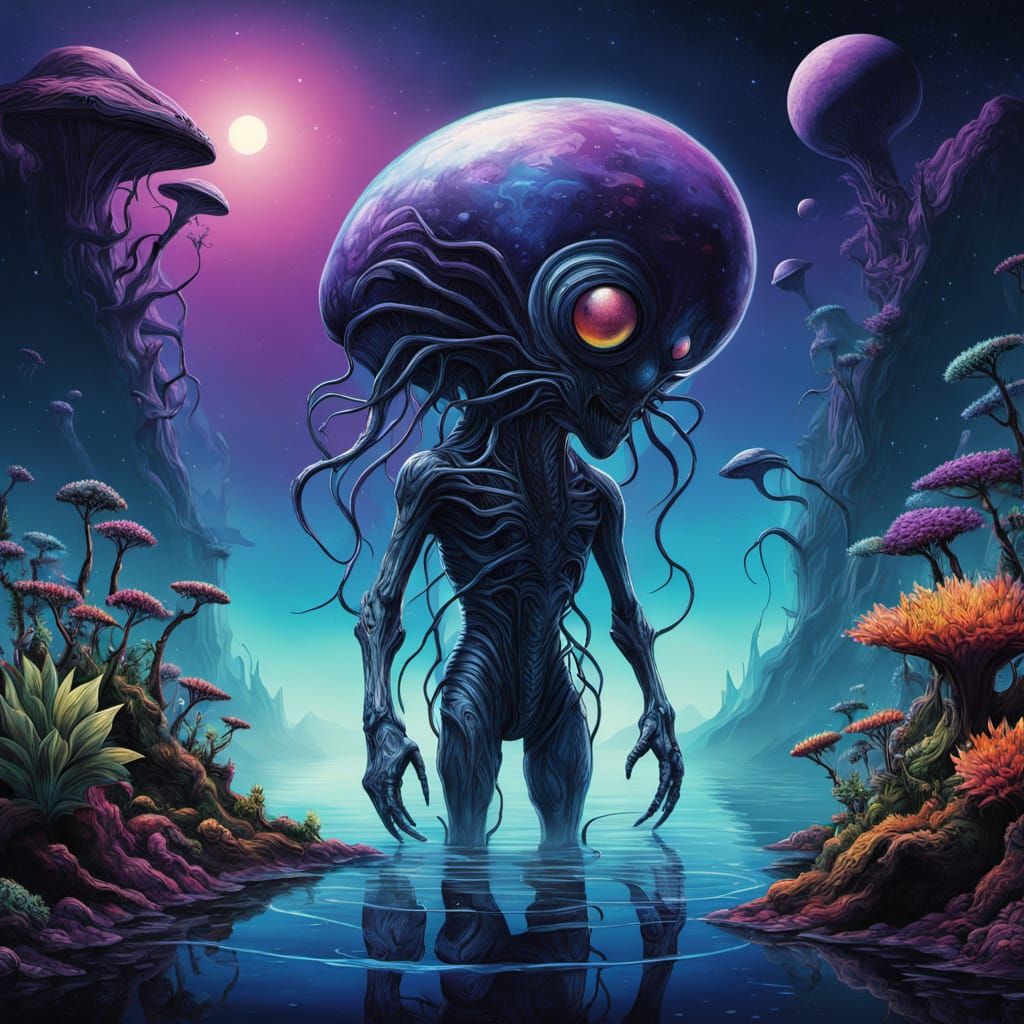 Breathtaking Alien Sunset in Vibrant Graffiti Art Style