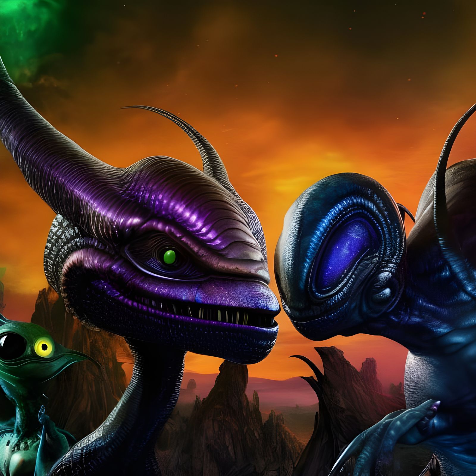 Alien Party: Slug and Bird Cartoon Characters in 3D