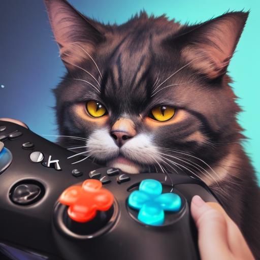 Cat-Controller Hybrid in Hyperrealistic Splash Art