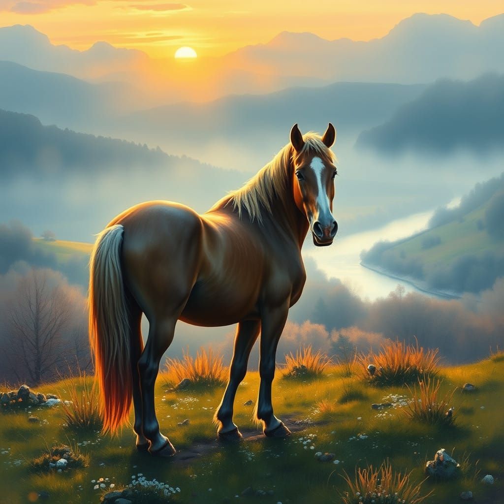 Majestic Old Horse in a Serene Estate Landscape