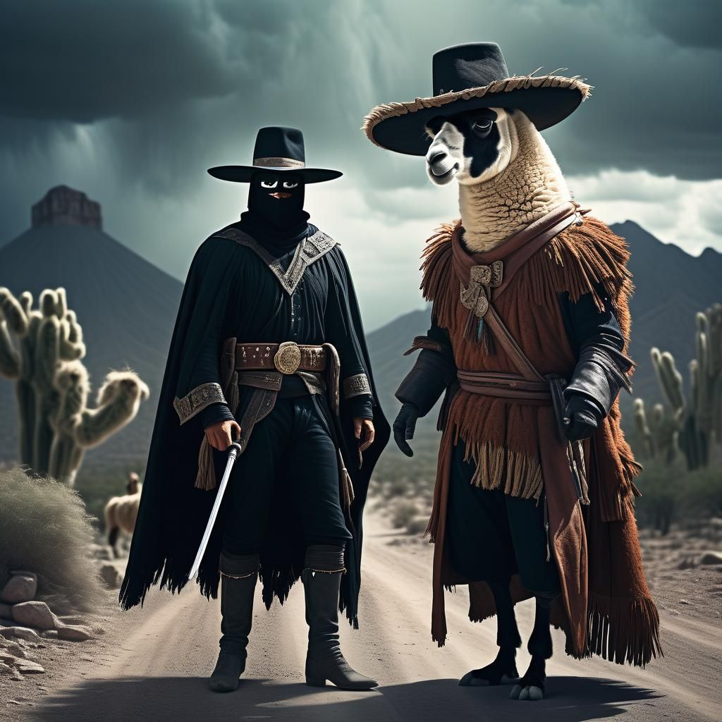 the man in black with sidekick el llama