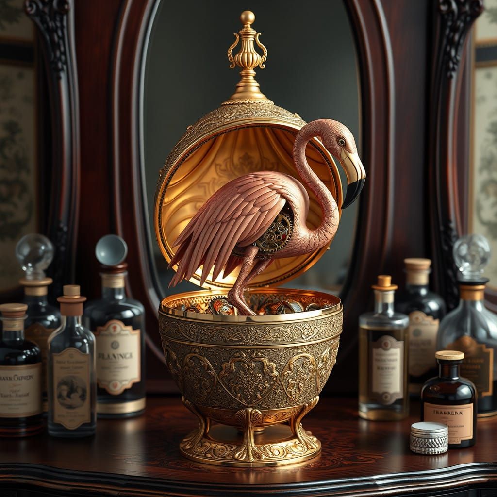 Luxurious Steampunk Fabergé Egg on Antique Vanity
