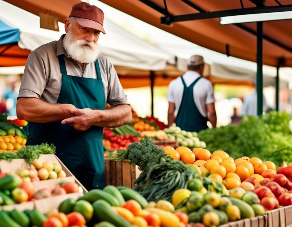 Farmers Market Stand with Colorful Produce
