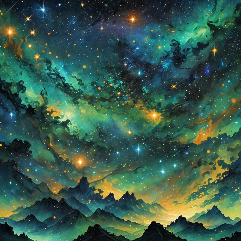 Blue-Green Stars in Somber Space Concept Art