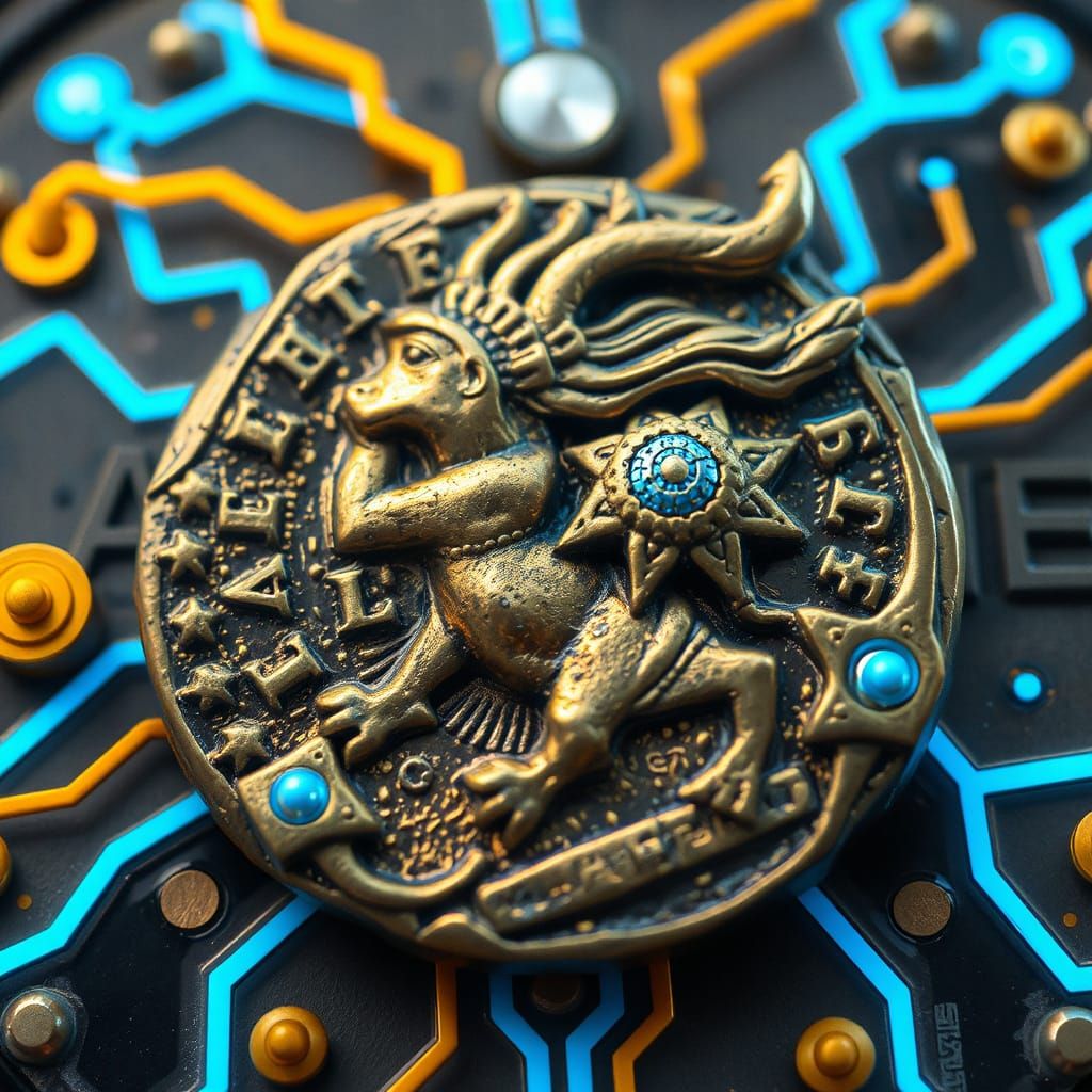 Cyberpunk Corinthian Coin with Intricate Engravings