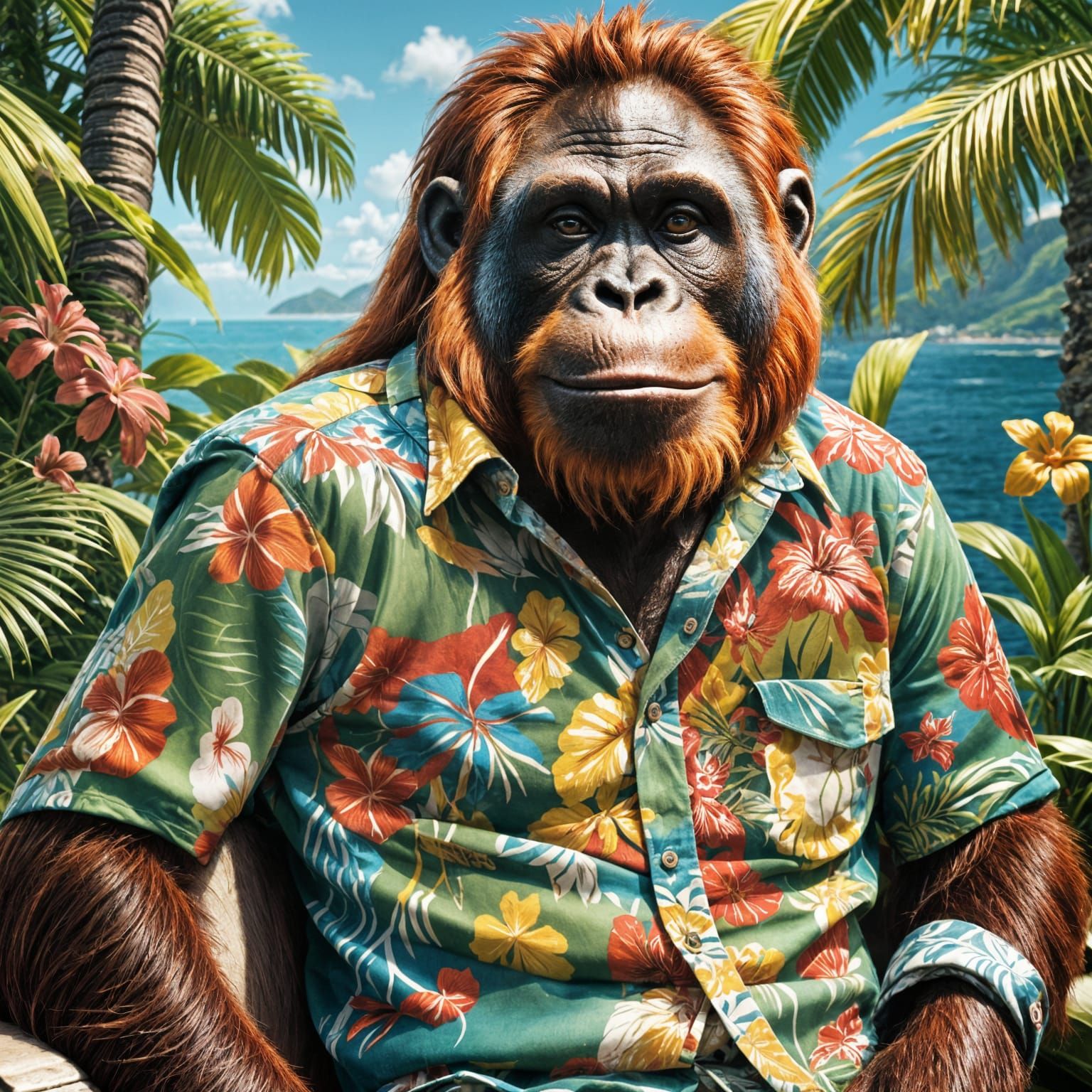 Orangutan Cruise Vacation in Hyperrealistic Style
