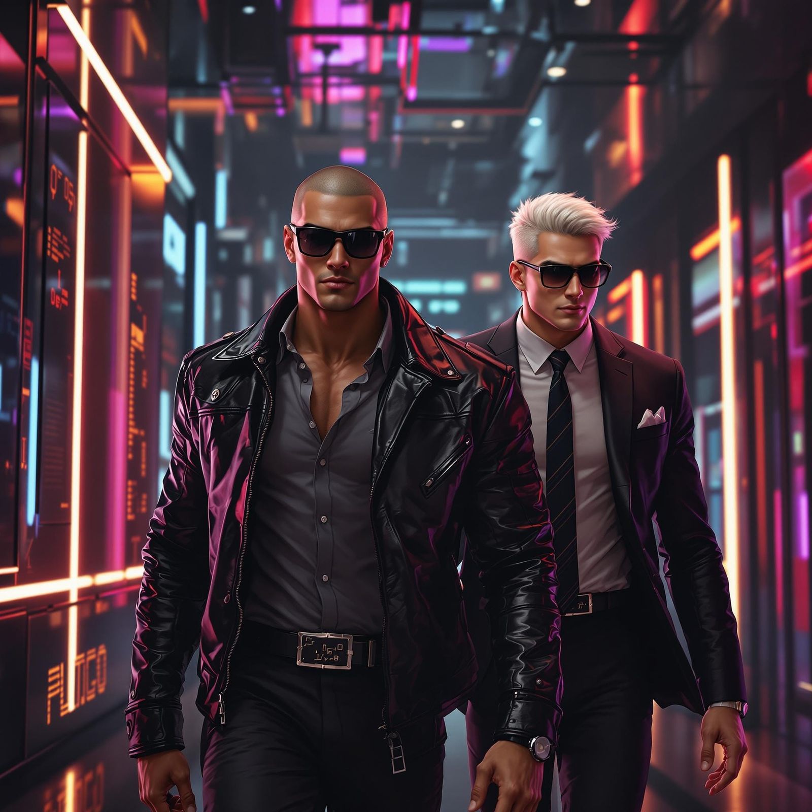 Hyperrealistic Asian Athlete and Nordic Man in Disco