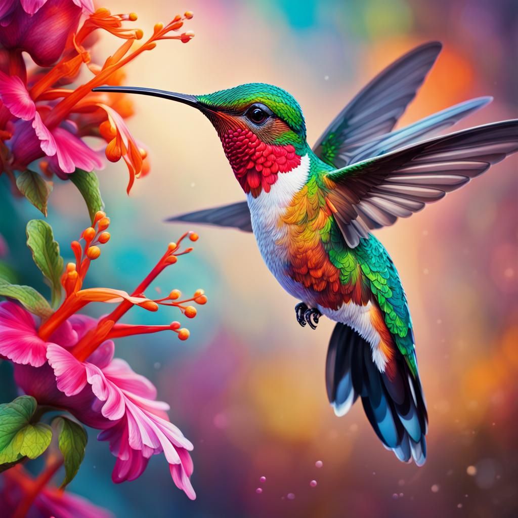 Colorful Hummingbird Jigsaw Puzzle in Splash Art Style